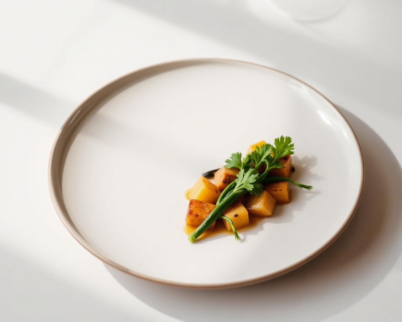 Chef plating a dish in the Maison Aria kitchen