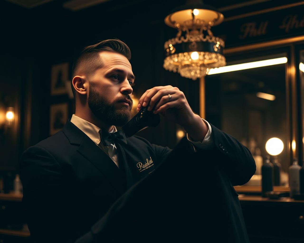 Interior of Noir & Blade barbershop with leather chairs